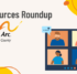Virtual Resources Roundup April 2023 with cartoon image of virtual meeting.