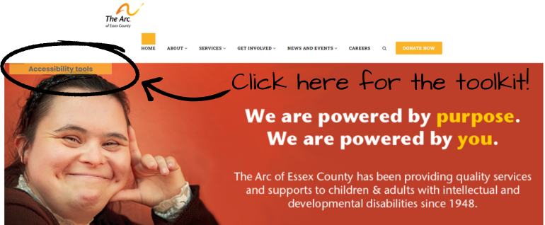 A screenshot of The Arc of Essex County's website with a circle around the words 