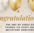 Gold and white balloons surround the text: Congratulations! The Arc of Essex County thanks its staff on their milestone anniversaries.