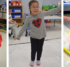 Three photos; left to right: A girl in a red shirt and glasses holding peace sign art, a girl in glasses and a heart shirt stands on a sheet of plastic in her socks, with her harms out in either direction; a boy in glasses and a yellow shirt playing with snow on a tray.